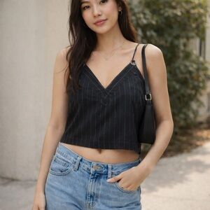 90s Crop cami black & white pinstripe spaghetti strap XS